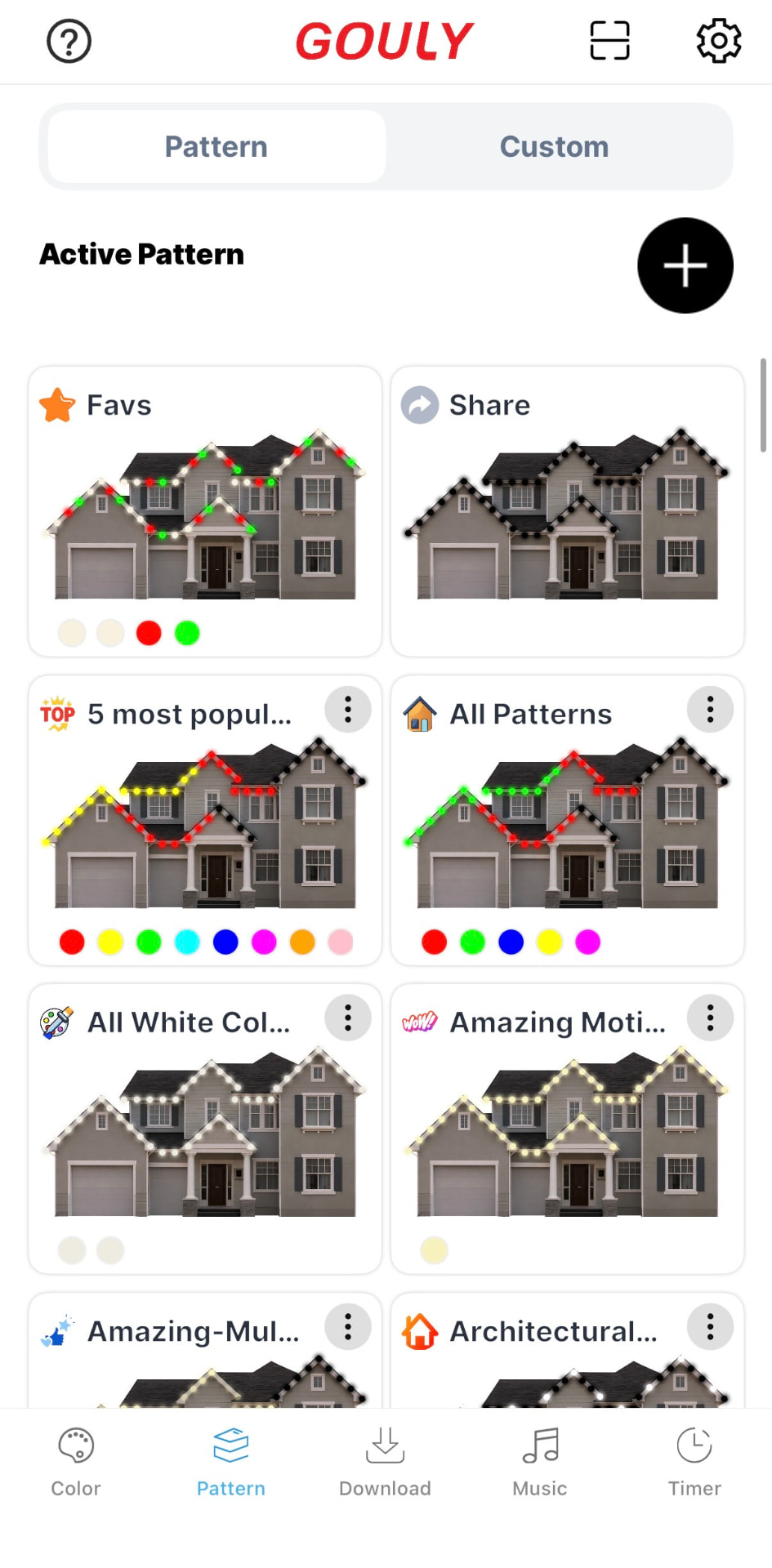 Lighting app pattern library with holiday and team color scenes