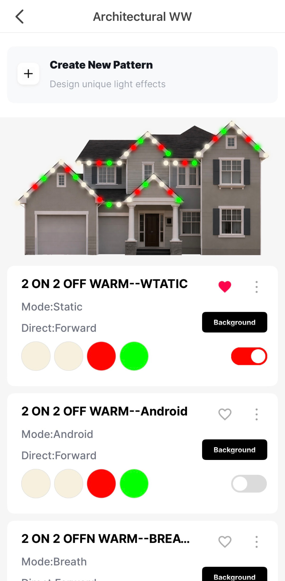 App screen showing warm white and red-green holiday patterns