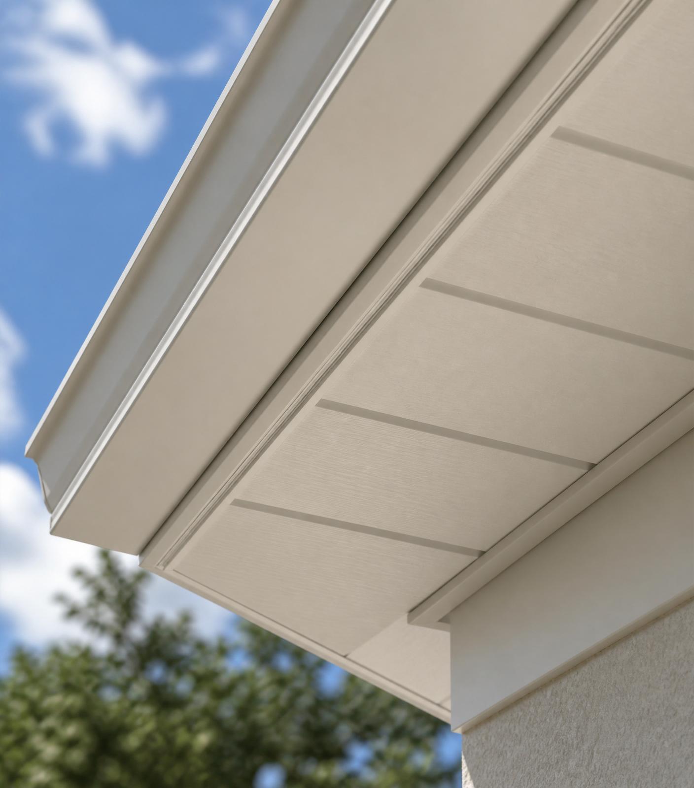 Aluminum channel installed beneath a soffit in daylight